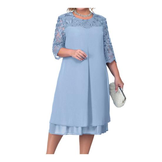 Женское осенне-весеннее платье, прозрачное сетчатое платье с круглым вырезом, большие размеры, лоскутное платье с аппликацией в виде листьев и аппликацией с половиной рукавом, элегантное платье миди для выпускного вечера