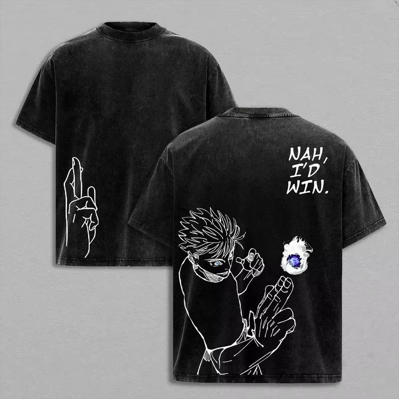 Gojo Satoru Anime Jujutsu Kaisen Printed Tshirt Mens and Womens Washed Tshirt High Quality Vintage Cotton Tshirt Tops