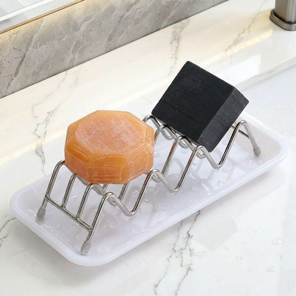 Anti-Slip Stainless Steel Soap Box W-Shaped Soap Holder Draining Soap Rack Student Dormitory