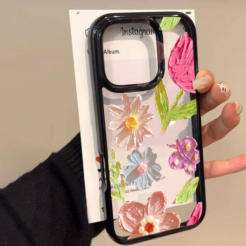 Ретро Масляная Живопись Цветок Чехол Для Телефона Для iPhone 16 11 12 13 14 15 Pro Max XS XR 8 7Plus Роскошный Цветочный Прозрачный Мягкий ТПУ Чехол