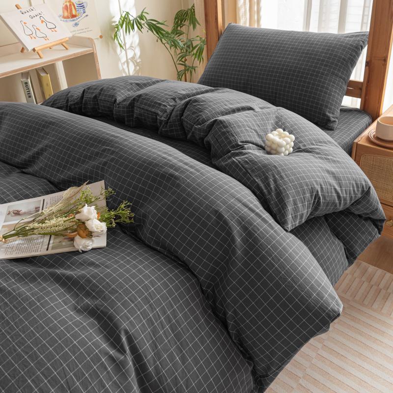 Хлопок Стиранный Хлопок Односпальное Постельное Белье Пододеяльник Студенческое Общежитие Чистый Хлопок Постельное Белье Комплект из Четырех Предметов Простыня Пододеяльник Простой Комплект из Трех Предметов