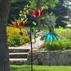 Large Metal Wind Spinner with Three Spinning Flowers, Wind Sculpture, Outdoor Garden and Yard Art Decor