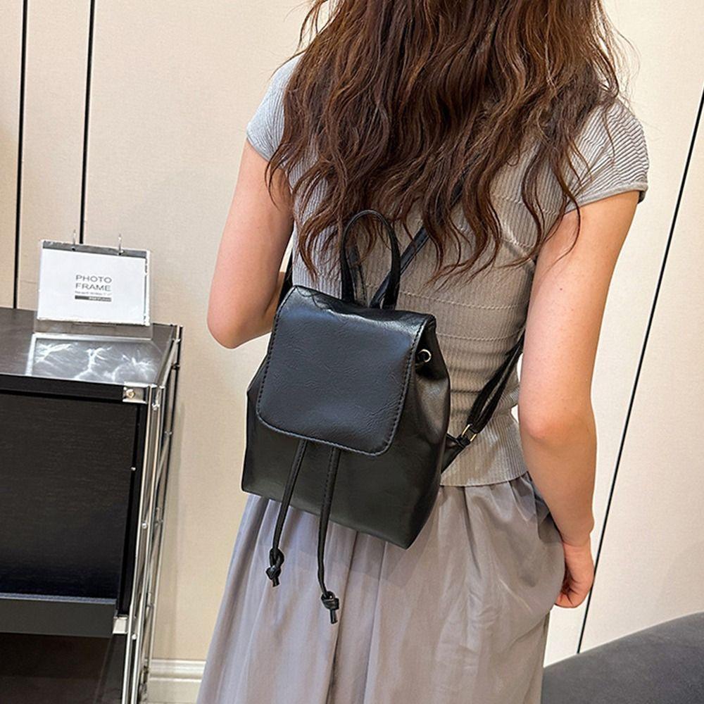 Small Pack Solid Color Shoulder Bag PU Retro Backpack Cute PU Backpack Students
