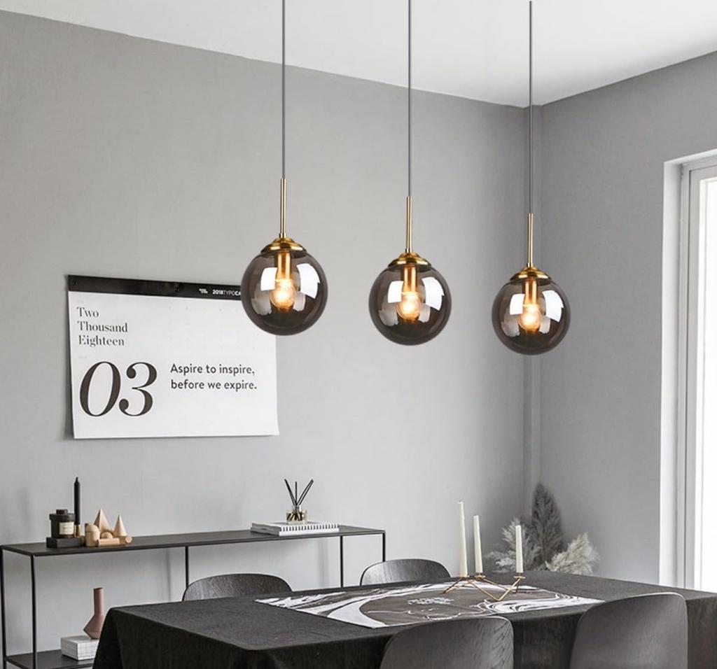 JLOWCO Стильный светодиодный подвесной светильник в форме шара в японском стиле со стеклянным плафоном, серый, для шинопровода, для гостиной, кухни, столовой и