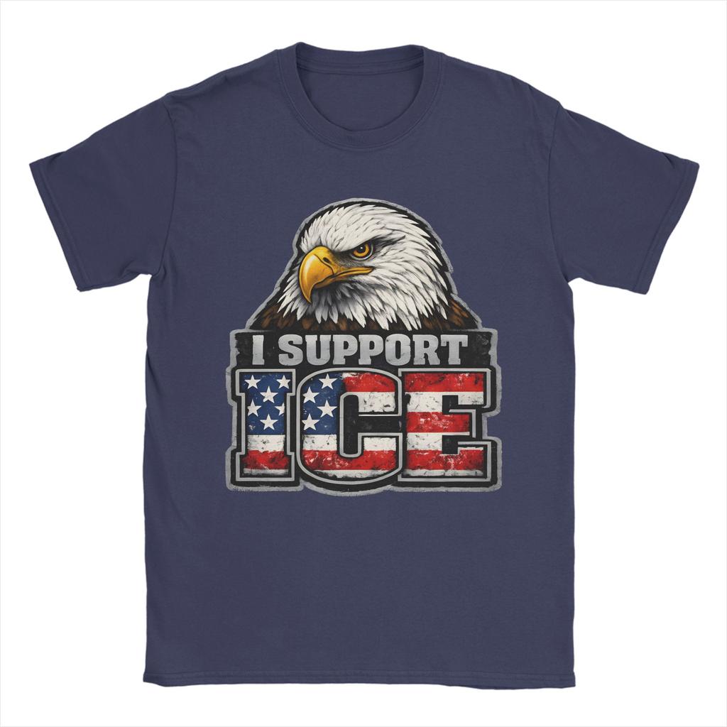 Unisex TShirts I Support ICE Patriotic American Flag Bald Eagle Novelty Pure Cotton Tees Short Sleeve T Shirt O Neck Clothes Gift