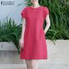 Женское повседневное однотонное платье с коротким рукавом и круглым вырезом