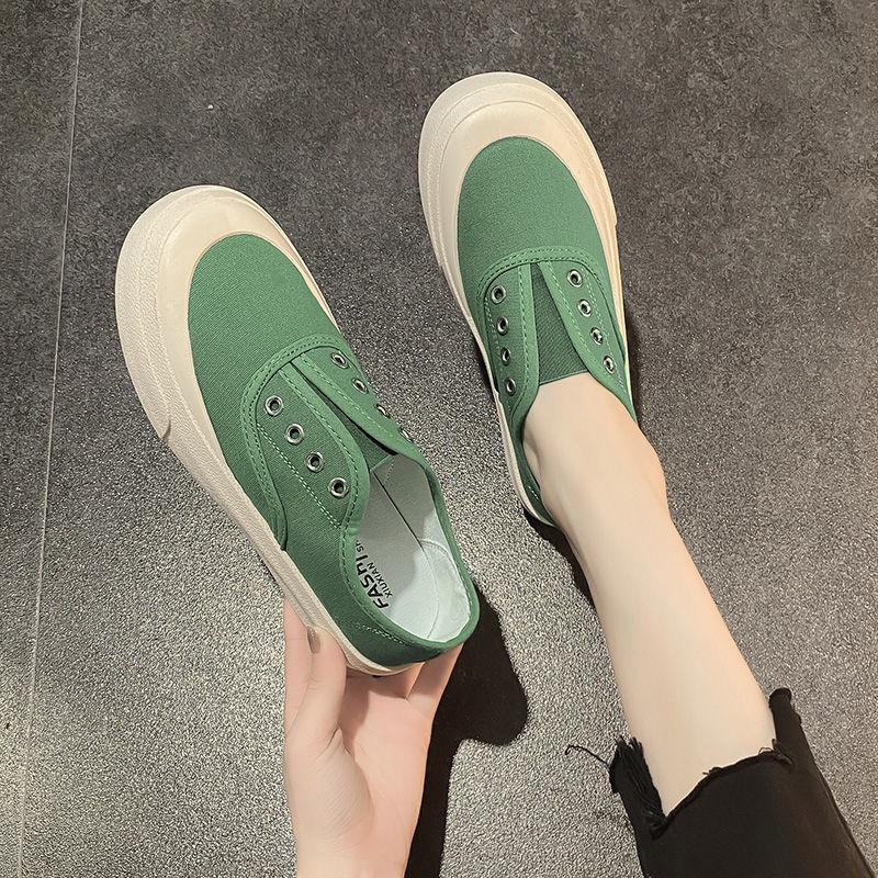 Women's Two-Way Big-Toe Thick-Soled Canvas Shoes Summer Student White New Slip-on Sloth Sneakers