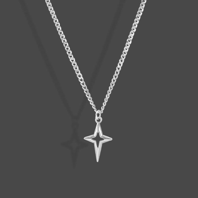 Adjustable Length Neckchain Trendy Four Pointed Star Pendant Choker Unisex Necklace Sweater Chain for Daily Wear
