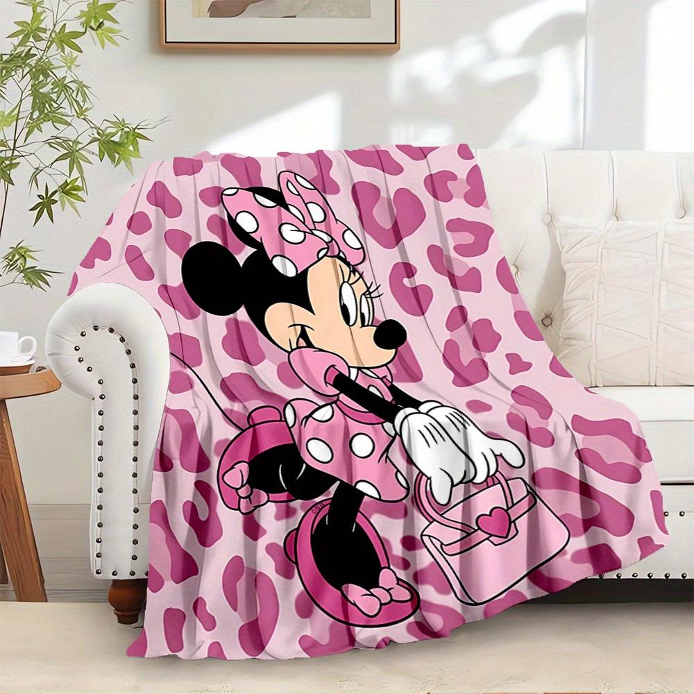 1pc Flannel Minnie Mouse Pink Leopard Print Bedding Throw Blanket Sofa Cover Gift Home Decorative Plush