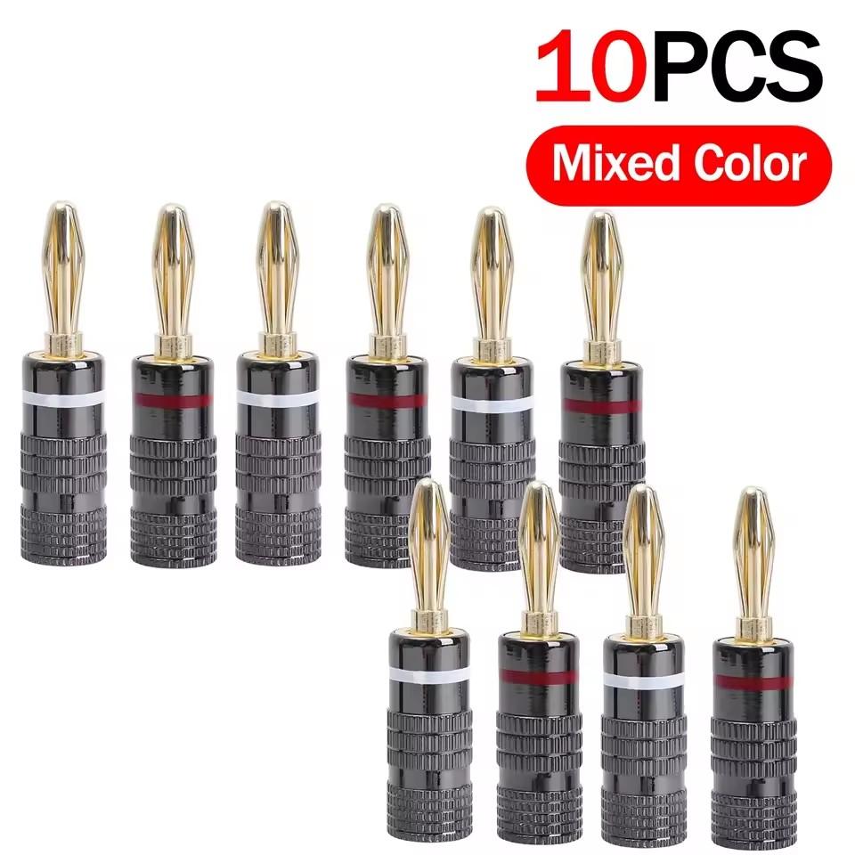Universal Gold-plated Metal Banana Plugs Solder Free 4MM Banana Connector with Screw Lock For Audio Jack Speaker Amplifier Plugs