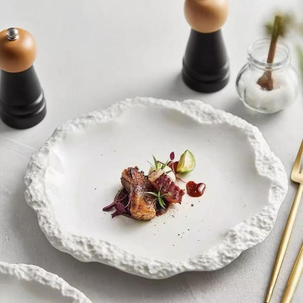 Ceramic Stone Pattern Dinner Plate Irregular Shape Dessert Dish Simple Meal Plate Restaurants
