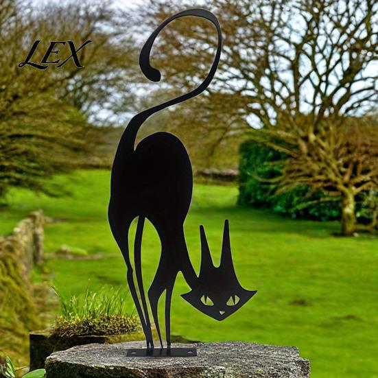 Metal Animal Garden Art Black Cat Fence Topper Decoration, Rusty Sign for Halloween, Halloween Yard Retro Shape Ornament Outdoor Lawn