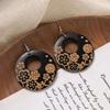 Retro Style Wood Carved Earrings Niche Design Round Earrings Femininity Literary Earrings