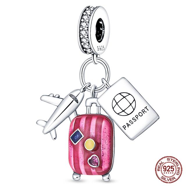 Подходит для модных оригинальных браслетов 925 пробы, серебро 925 пробы, серебро, синий, астронавт, самолет, подвески для путешествий, бусины, подвески для женщин, модные ювелирные изделия своими руками