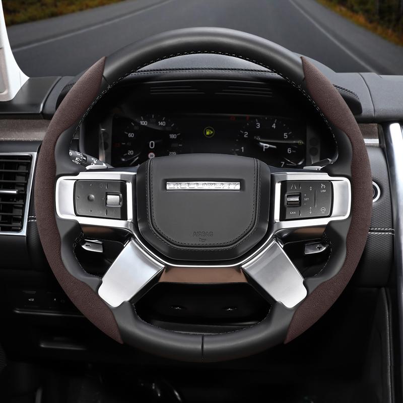 For Land Rover Suede Snap-on Steering Wheel Cover Fit Defender Discovery 2 3 4 Sport Evoque 90 Carbon Freelander 2-piece Set YJ4tyhr11
