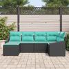 6 Piece Sofa Set with Cushions Black Poly Rattan