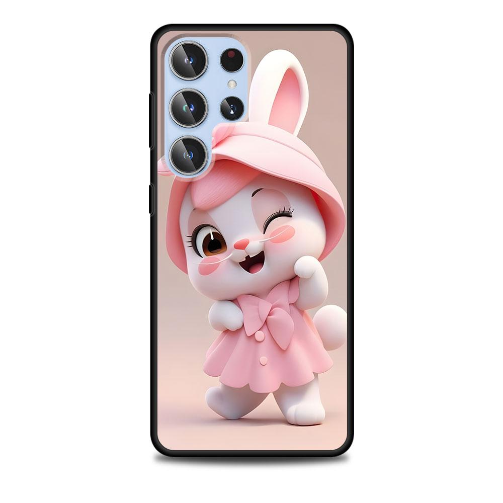 Милый Кролик в Фиолетовой Шляпе Чехол для Samsung Galaxy S23 S21 S20 FE S24 S22 Ultra S10 S10e S9 Plus Мягкий Черный ТПУ Чехол для Телефона