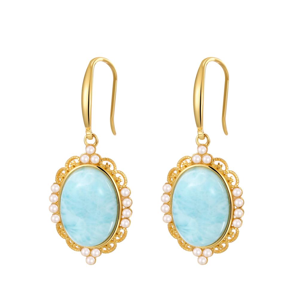 Natural Sea Pattern Stone Sterling Silver S925 Earrings for Women Exquisite Versatile Temperament French Retro Fashion Jewelry Gift