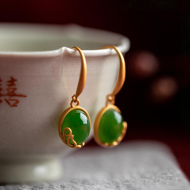 Натуральные серьги из хэтяньского жасписа для женщин, классический дизайн, старинное золотое мастерство, винтажные серьги с шармом, банкетные украшения