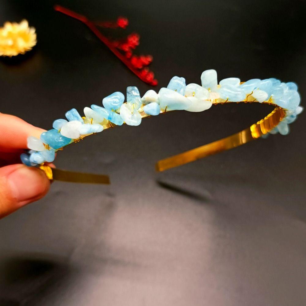 Fashion Hair Jewelry Natural Stone Ethnic Amethyst Hair Hoop Raw Quartz Crystal Headband Colorful Stone Stone Tiara