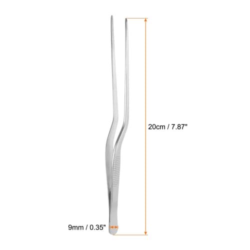 uxcell Offset Tweezers, 20cm, Stainless Steel, Plated, for Kitchen and Cooking, Precision Curved Tweezers for Gardening and Decorating
