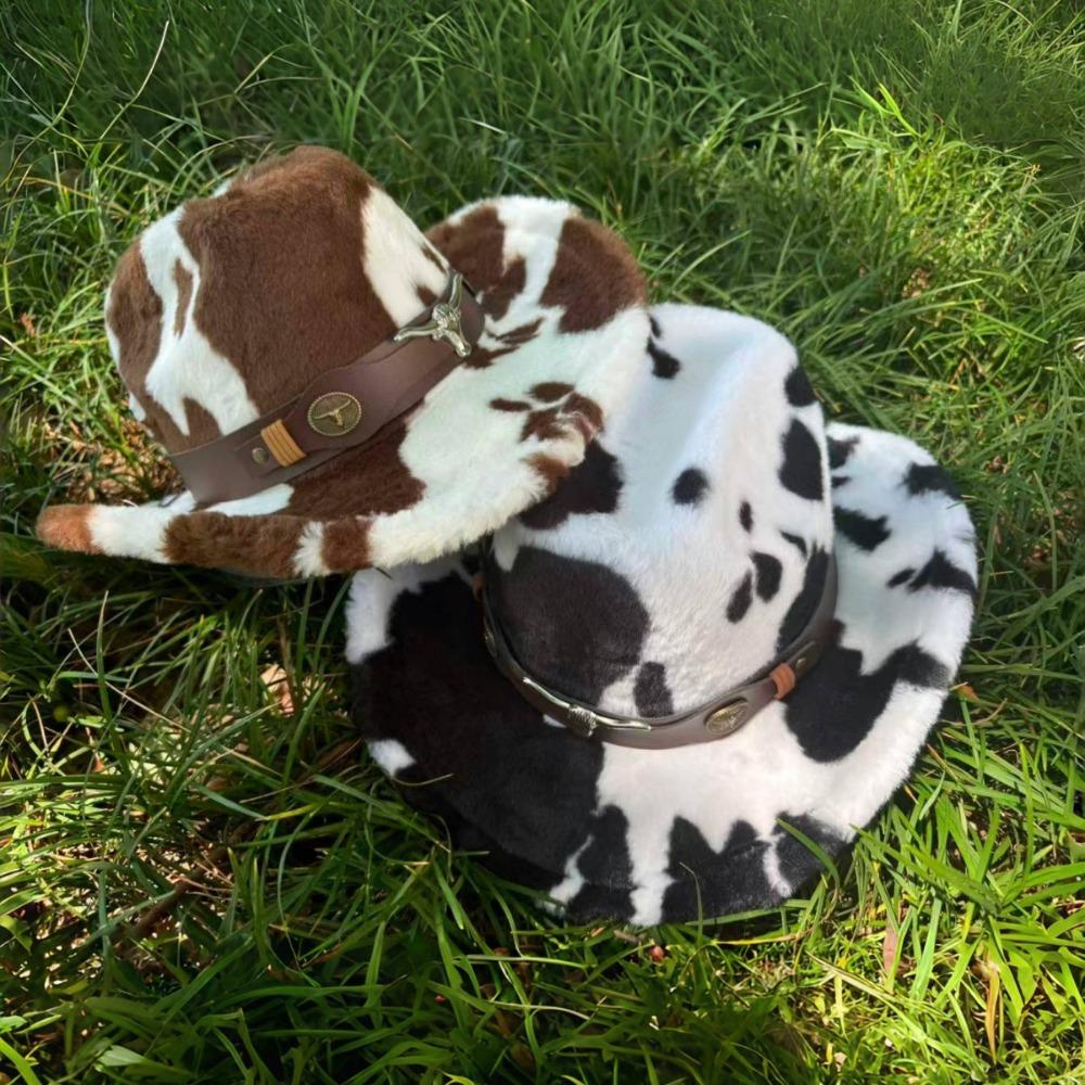 Fuzzy Bull Head Buckle Cowboy Hat Leather Strap Plush Cowboy Hat Western Cowboy Hat For Men Women