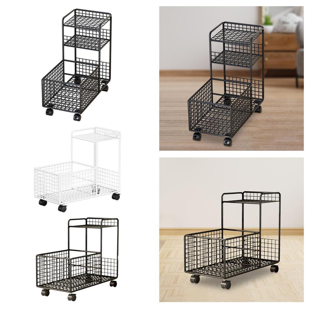 Under Desk Utility Cart Mobile Shelf, Storage Basket, Mobile Rolling Cart for Dorm