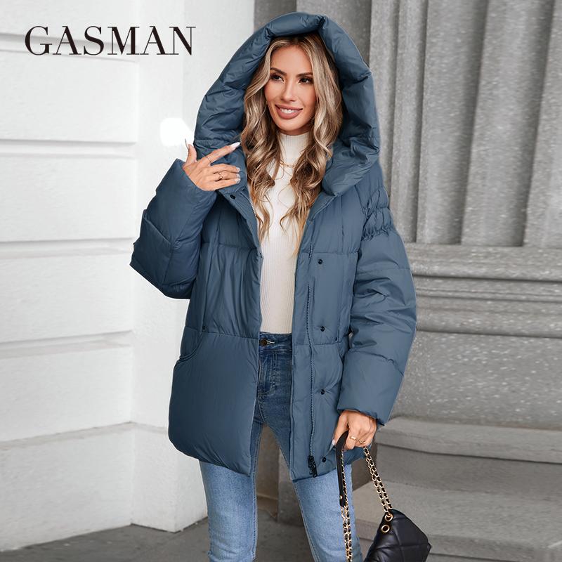 GASMAN Women's Parka 2024 New Fashion Women's Stand Collar Short Slim Casual Hooded Warm Down Jacket 88595