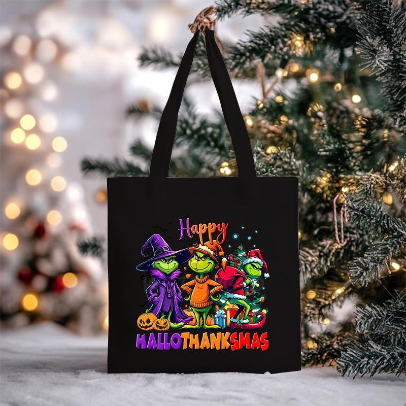 Christmas Christmas Printed Canvas Bag Large Capacity Casual Trend Student Shoulder Bag Tote Bag