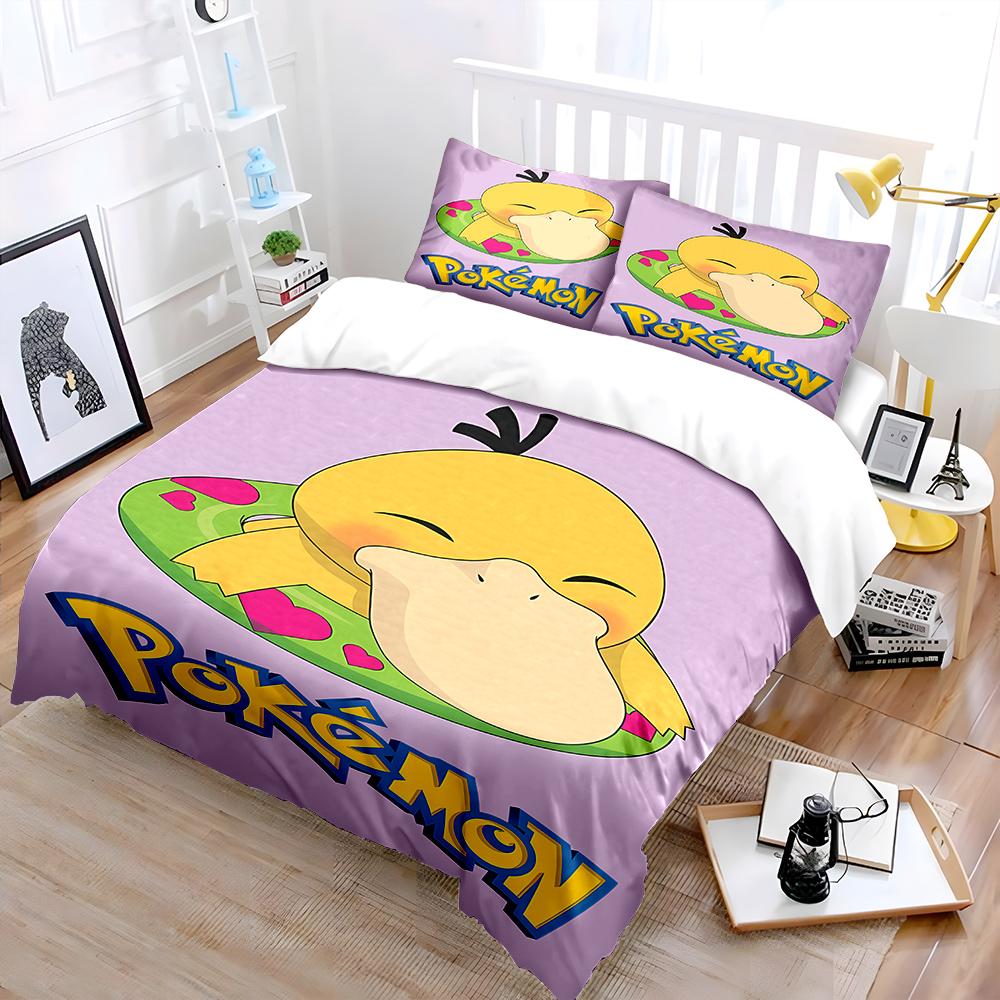 3D P0kem0n P-Psyduck Printed Bedding Set 3 Pieces Quilt Cover Pillowcase US Twin Adult Bed Cover Bedroom Bed Set Wonderful Gift