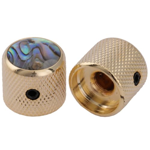 Musiclily Pro 6mm Steel Dome Guitar Knobs with Abalone Top and Screw Mounts for Telecaster Electric Guitars and Precision Basses, Gold (Set of 2)