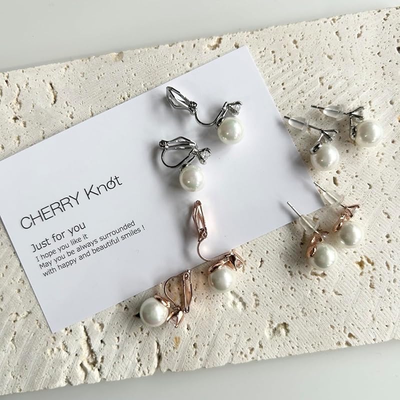 CHERRY Knot clip earrings earrings pearl ladies pearl earrings Bijou Popularity Compatible with metal allergies CZ zircon earrings woman birthday