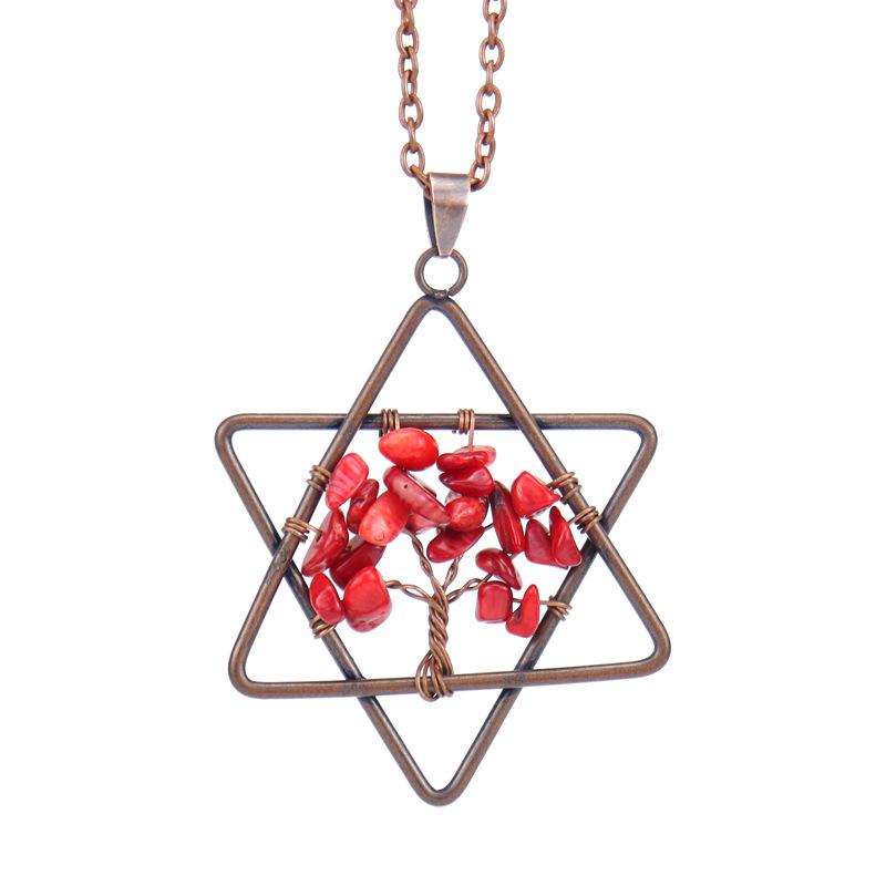 Ручная работа Винтажное Hexagram Дерево Жизни из Натурального Кристалла с Обмоткой из Проволоки Ожерелье (N31)