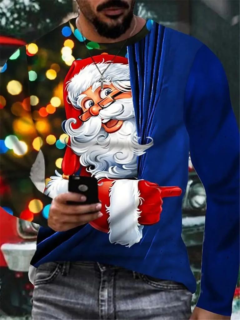 Новая мужская модная футболка с длинным рукавом и коротким рукавом с коротким рукавом, новогодняя, ​​рождественская, креативная индивидуальная футболка, свободный повседневный топ больших размеров