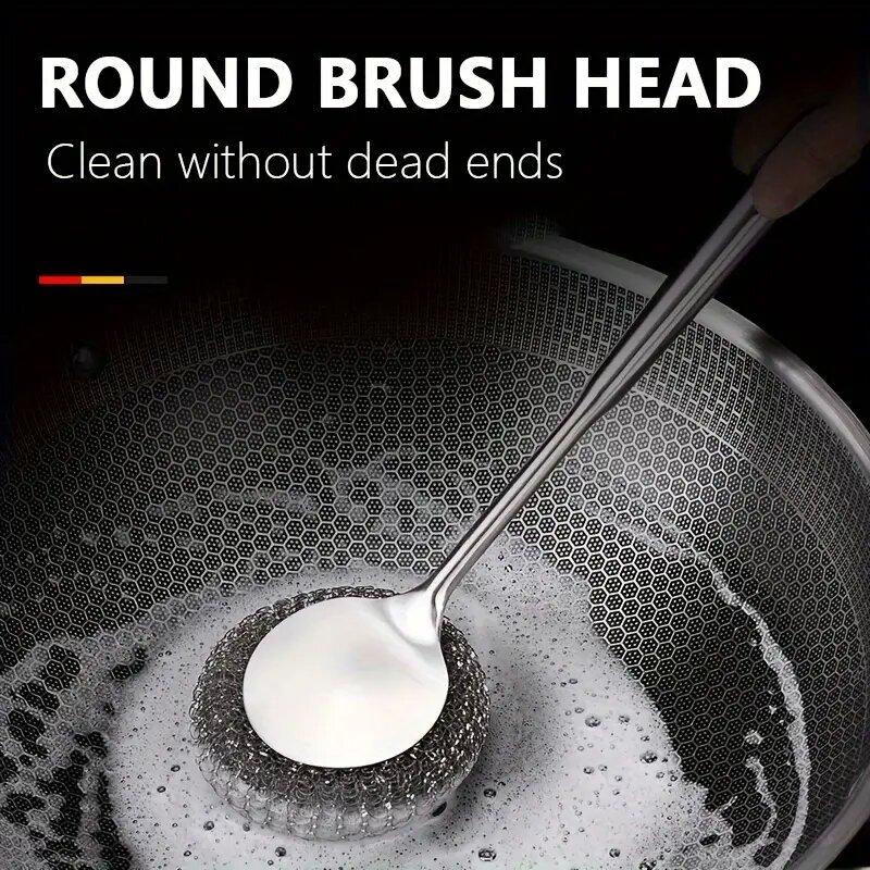 Scrubbers Brush Cleaning Brush Household Stove 1 PCS/2PCS Random Color Convenient Steel Wire Ball Long Handle/Short Handle Practical Stainless Steel