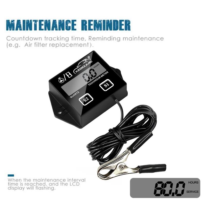 Kebidumei Digital Engine Tachometer Gauge Tach Hour Meter with clip Waterproof RPM LCD Display For Motorcycle Stroke Engine Boat