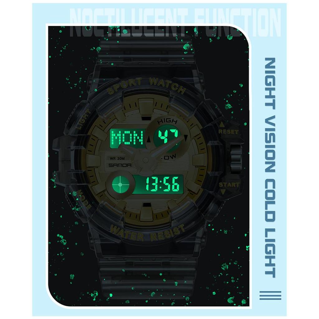 Sanda Новый прозрачный ремешок Многофункциональные простые часы Персонализированные спортивные мужские и женские электронные часы для студентов средней школы