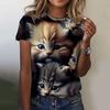 Summer Round Neck 3D Cat Print Top Fashionable Casual Short Sleeved Women's T-shirts