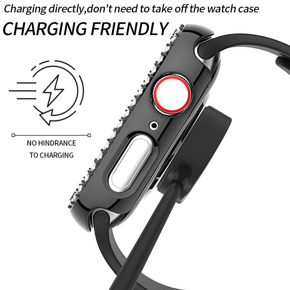 Стеклянный корпус с бриллиантами для Apple Watch Series 8 7 6 SE 5 4 321 Защитное стекло для экрана iWatch 45мм 41мм 44мм 40мм 42мм 38мм ПК Чехол