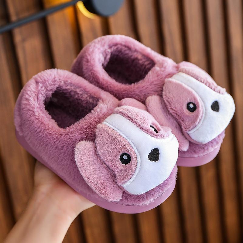 Детские хлопковые тапочки зимние для дома с плюшевой подошвой