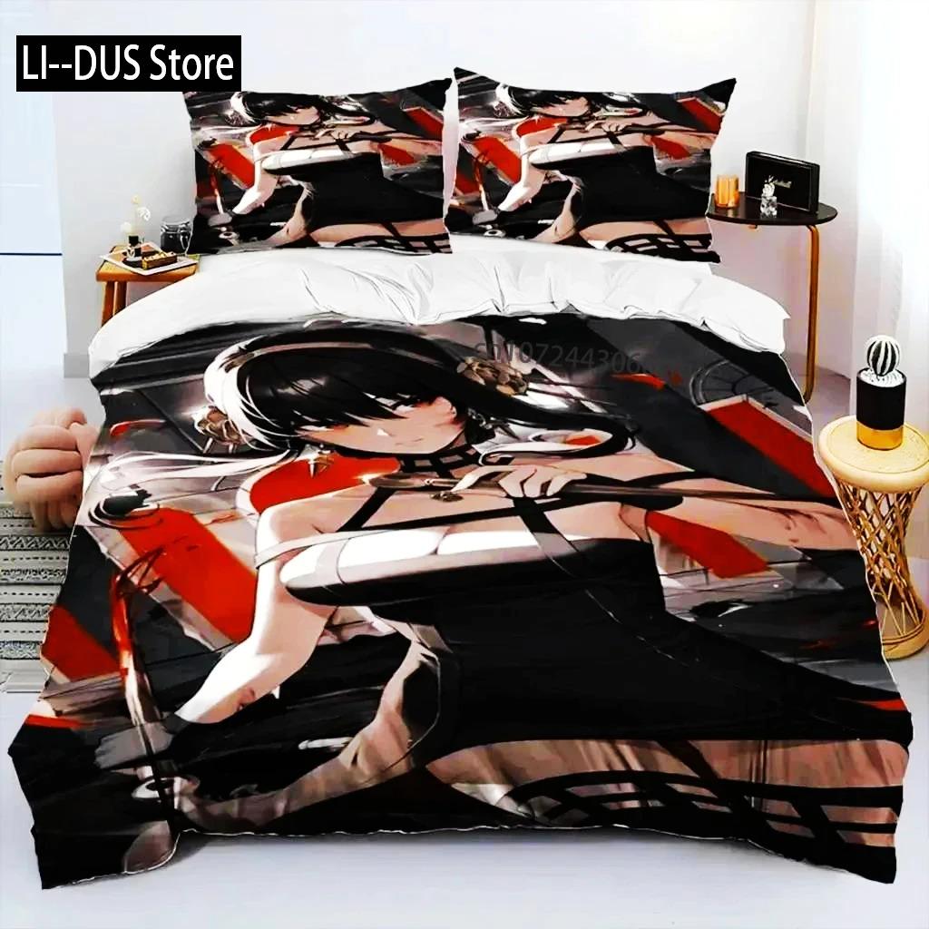 Cute Spy X Family Anime Duvet Cover Kawaii Soft Skin-Friendly Breathable Bedding Set with Zipper for Boys Girls Bedroom Decor