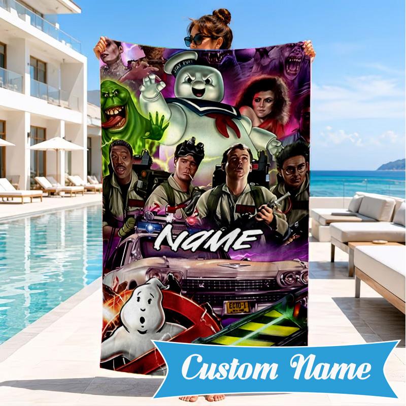Custom Name Ghost-busters Logo Beach Towel Microfiber Beach Towel, Lightweight and Quick-Dry, for Summer Travel, Swimming Pool Gift