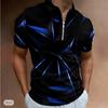 Casual Lapel T-shirt Young Men's Fashion Zipper T-shirt Short Sleeve T-shirt Men's 3D Meteor Print Print T Shirt
