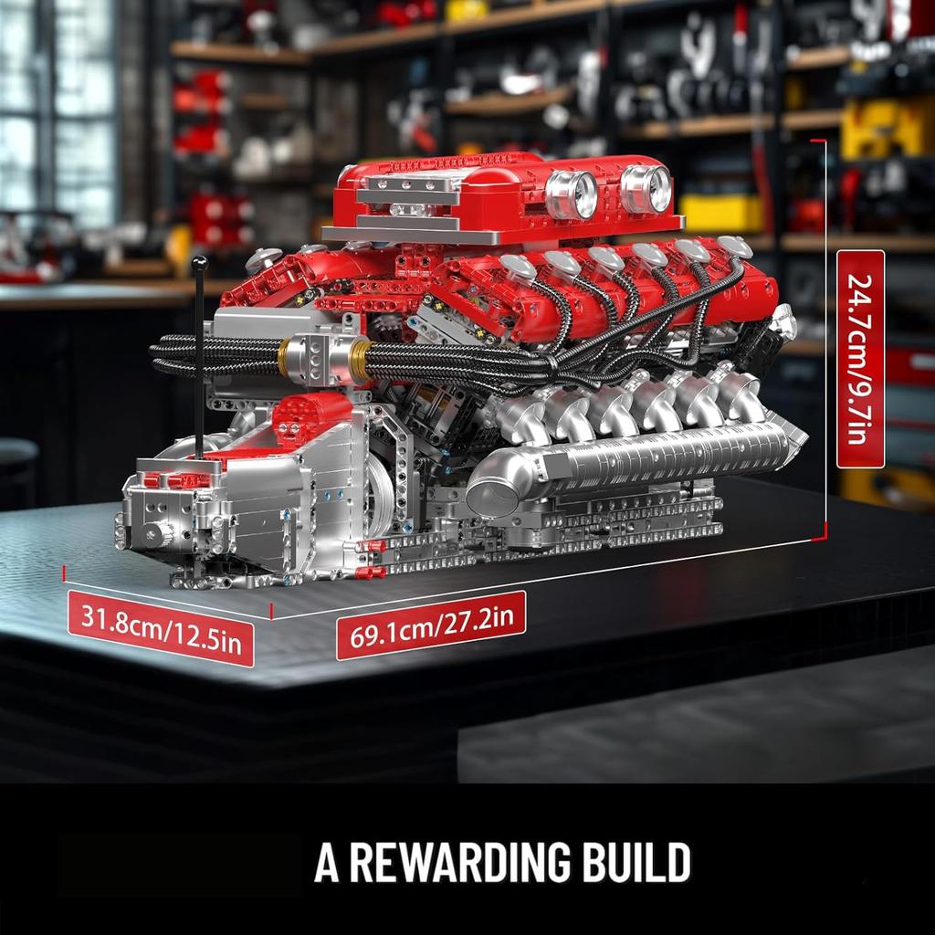Mould King 10169 MOC Technic V12 Рядный Бензиновый Двигатель Комплект Цилиндрового Блока, Технология Двигателя Спортивный Автомобиль Электродвигатель Блок Привода - Включает