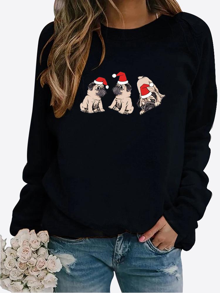 Autumn and Winter Women's Christmas Theme Printing Sweater Round Neck Long Sleeve Casual Sweatshirt Plus Size Top