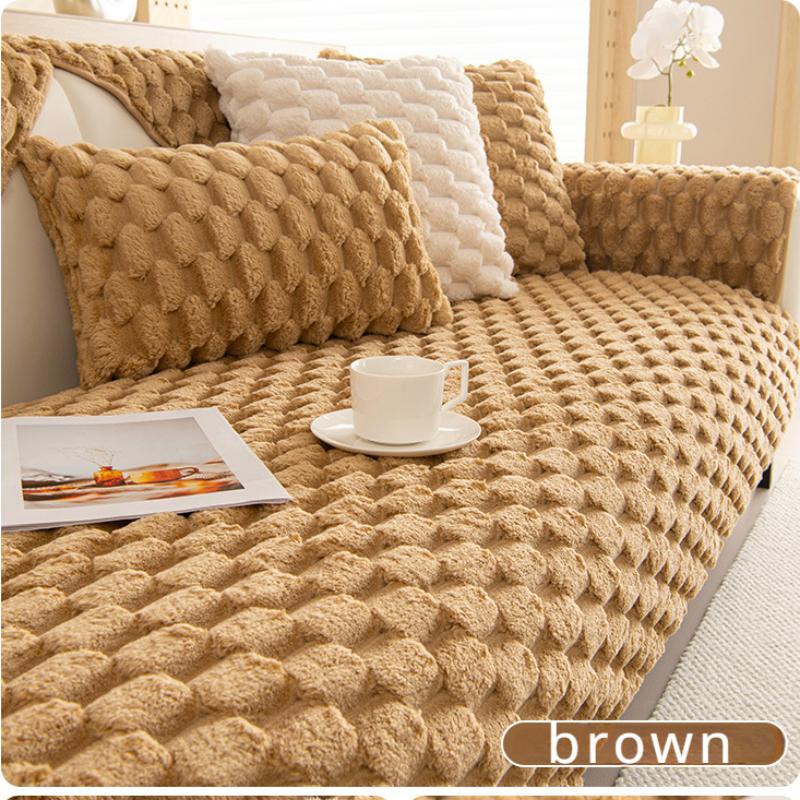Зимний Толстый и Теплый Плюшевый Коврик для Дивана Скандинавский Минималистичный Противоскользящий Подушка для Сиденья Дивана Трехмерный Тисненый Противоскользящий Полный Комплект Ткань для Защиты от Пыли для Дивана