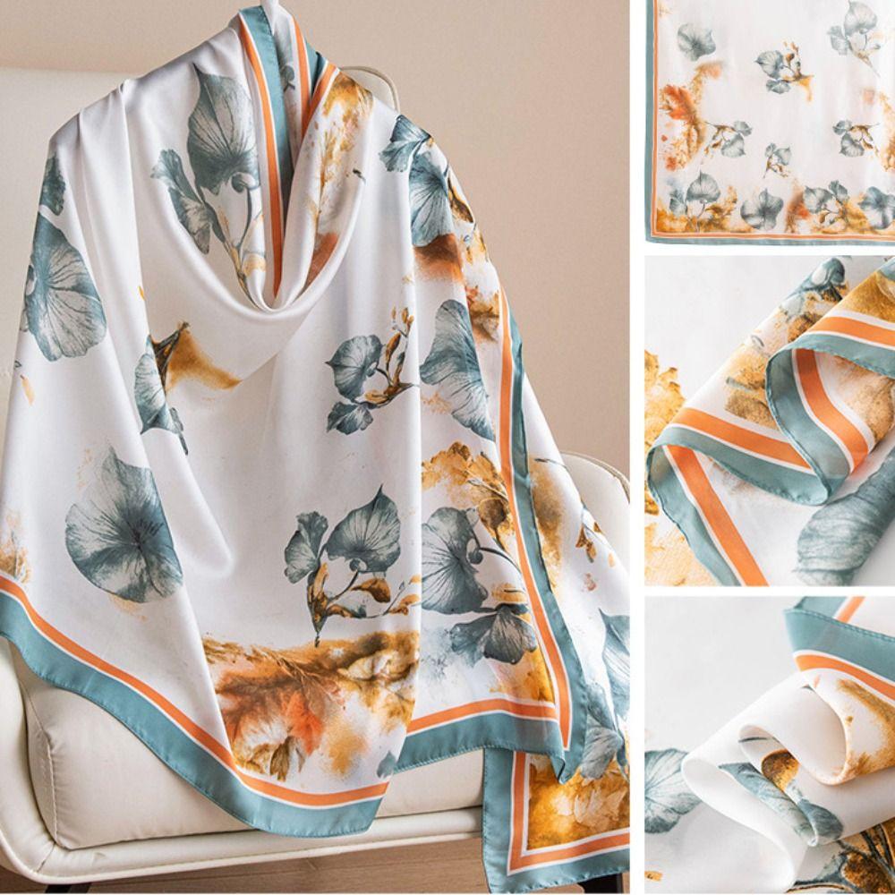 Шелковый шарф с узором «Лотос» Роскошный женский хиджаб Платки Головной платок Шифоновый шарф-накидка Весна