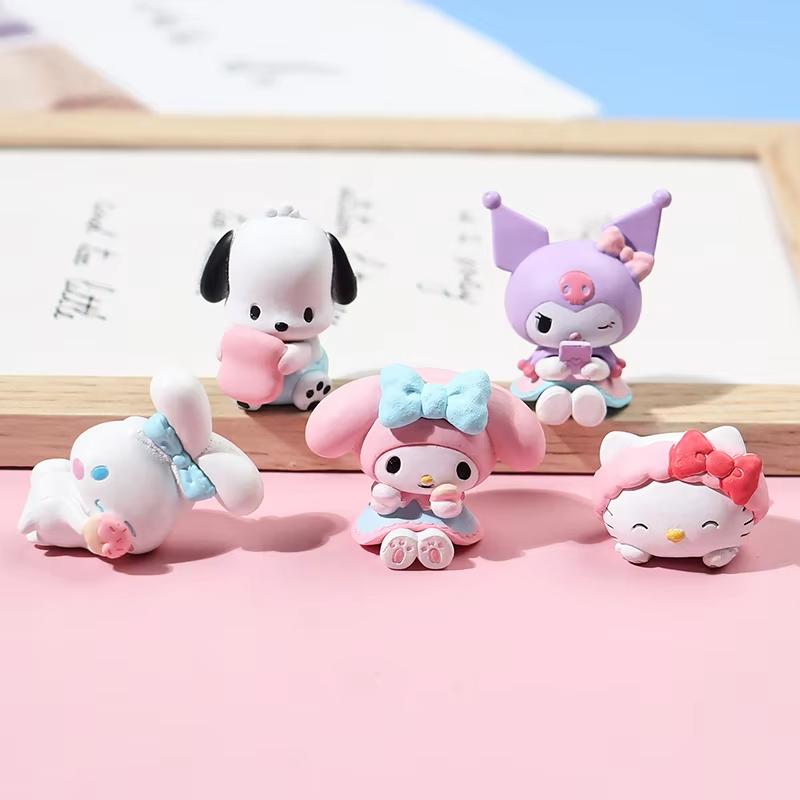 Набор из 5 шт. Фигурки Sanrio Киннаморолль, Почако, Куроми, Пом Пон Пьюрин, Хелло Китти, Модель Действия, Игрушки, Модель Куклы, Моя Мелоди, Подарки