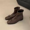 Women's Fashio Slim Short Boots Back Zip Closure Elegant Lady Shoes Squre Toe with Bow Knot Modern Ladies Short Boots Shoes