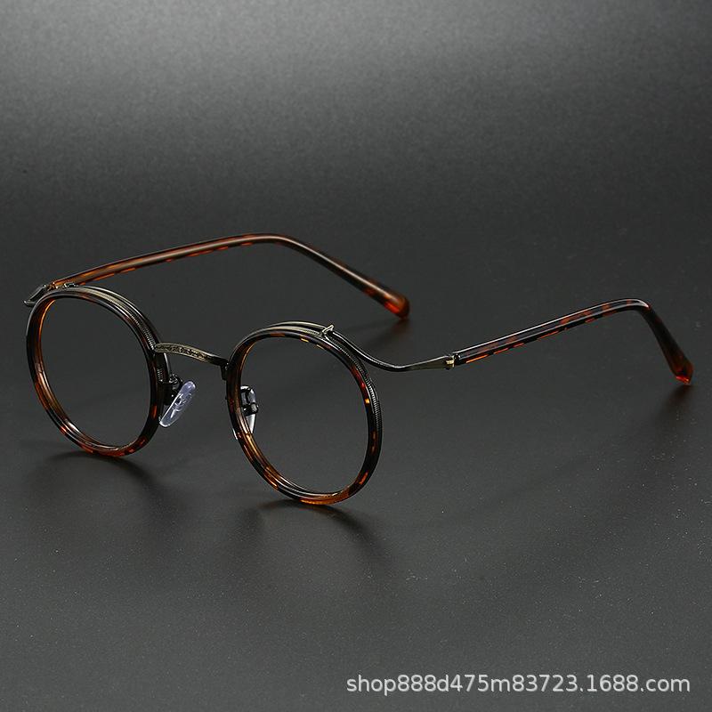 Metal round frame new retro trend men's fashion literary anti-blue light frame glasses round women's flat glasses